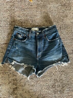 Abercrombie & Fitch Women's Frayed Hem Dark Blue Denim Shorts